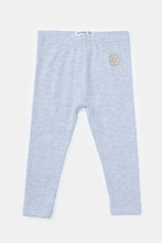 Load image into Gallery viewer, بنطال ضيق مطرز بالورود رمادي اللون للبنات الرضع