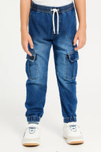 Load image into Gallery viewer, بنطلون رياضي محبوك بجيوب للأولاد باللون الأزرق