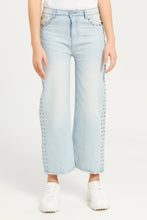 Load image into Gallery viewer, بنطلون أزرق واسع الساق للفتيات الكبيرات مع مسامير