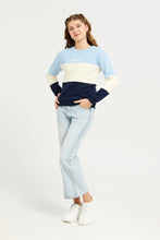 Load image into Gallery viewer, بنطلون أزرق واسع الساق للفتيات الكبيرات مع مسامير