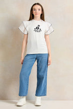 Load image into Gallery viewer, بنطلون جينز واسع الساق باللون الأزرق الداكن للفتيات في سن المراهقة