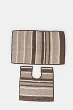 Load image into Gallery viewer, سجادة حمام مخططة باللون البني (قطعتان)