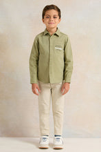 Load image into Gallery viewer, قميص جينز مطبوع بأكمام طويلة باللون الأخضر للأولاد