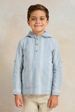Load image into Gallery viewer, قميص مخطط باللون الأزرق للأولاد مع غطاء للرأس