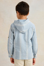 Load image into Gallery viewer, قميص مخطط باللون الأزرق للأولاد مع غطاء للرأس
