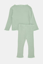 Load image into Gallery viewer, طقم ملابس كاجوال مضلع بلون النعناع للبنات الرضع (قطعتين)