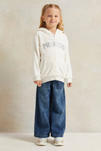 Load image into Gallery viewer, بنطلون جينز أزرق واسع الساق بحزام مزدوج للفتيات