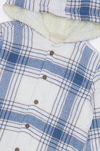 Load image into Gallery viewer, قميص بغطاء رأس منقوش باللونين الأزرق والأبيض للأولاد الصغار