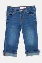 Load image into Gallery viewer, بنطلون جينز بقصّة مستقيمة باللون الأزرق للبنات الرضع