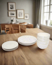 Load image into Gallery viewer, طقم عشاء مطبوع عليه زهور رمادية (12 قطعة)