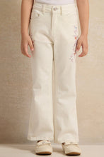 Load image into Gallery viewer, بنطلون أبيض مطرز واسع للفتيات