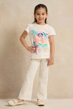 Load image into Gallery viewer, بنطلون أبيض مطرز واسع للفتيات