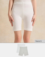 Load image into Gallery viewer, شورت ركوب الدراجات باللونين الأبيض والرمادي المختلط للفتيات الكبيرات (عبوة من قطعتين)