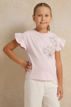 Load image into Gallery viewer, تي شيرت بناتي بطبعة أرجوانية مع فراشة