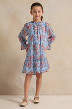 Load image into Gallery viewer, فستان مطبوع باللون الأزرق للبنات الصغار