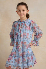 Load image into Gallery viewer, فستان مطبوع باللون الأزرق للبنات الصغار