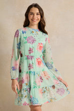 Load image into Gallery viewer, فستان مطبوع باللون الأخضر للبنات الكبار