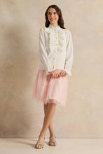Load image into Gallery viewer, بلوزة بيضاء مطوية ومكشكشة من الأمام للفتيات الكبيرات