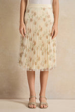 Load image into Gallery viewer, تنورة شبكية زهرية كريمية مطوية للبنات الكبار