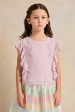 Load image into Gallery viewer, بلوزة دوبي مزينة باللون البنفسجي للبنات