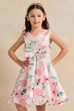 Load image into Gallery viewer, فستان ساتان مطفي مزين بزهرة وردية للبنات