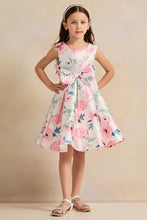 Load image into Gallery viewer, فستان ساتان مطفي مزين بزهرة وردية للبنات