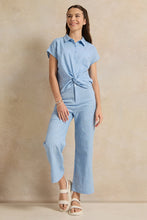 Load image into Gallery viewer, بلوزة زرقاء مطرزة بربطة أمامية للبنات الكبار