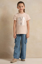 Load image into Gallery viewer, بنطلون جينز أزرق واسع الساق مع جيوب جانبية للبنات