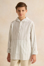 Load image into Gallery viewer, قميص مخطط بيج بغطاء رأس للأولاد الكبار
