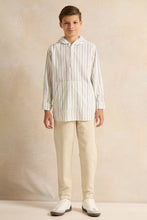 Load image into Gallery viewer, قميص مخطط بيج بغطاء رأس للأولاد الكبار