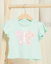 Load image into Gallery viewer, تي شيرت مزين باللون النعناعي للبنات الرضع