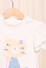 Load image into Gallery viewer, تي شيرت مزين باللون العاجي للبنات الرضع