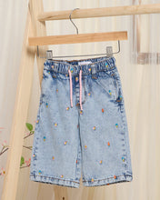 Load image into Gallery viewer, بنطلون أزرق واسع الساق للبنات الرضع مع تطريز