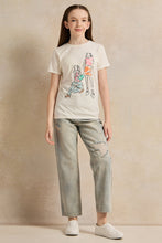 Load image into Gallery viewer, بنطلون جينز أزرق واسع الساق للفتيات الكبيرات