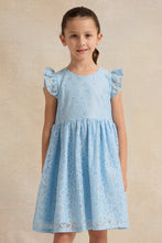 Load image into Gallery viewer, فستان مزين باللون الأزرق للبنات الصغار