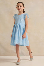 Load image into Gallery viewer, فستان مزين باللون الأزرق للبنات الصغار