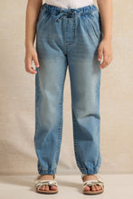 Load image into Gallery viewer, بنطلون جينز ضيق بجيوب مكشكشة باللون الأزرق للبنات