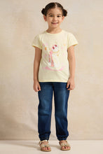 Load image into Gallery viewer, بنطلون جينز ضيق بجيوب وكشكشة باللون الأزرق الداكن للبنات