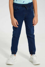 Load image into Gallery viewer, Navy Elasticated Waistband Jogger Jean بنطلون جوغر باللون الكحلي بخصر مطاطي