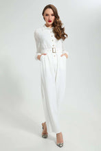 Load image into Gallery viewer, White Textured Jumpsuit جمبسوت طويل بارز الملمس باللون الأبيض