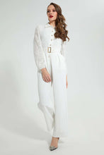 Load image into Gallery viewer, White Textured Jumpsuit جمبسوت طويل بارز الملمس باللون الأبيض