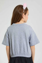 Load image into Gallery viewer, Grey Mélange Top With Studs and Placement Print بلوزة باللون الرمادي بطبعة
