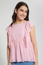 Load image into Gallery viewer, Pink Embellished Ruffle Blouse بلوزة مزينة باللون الوردي