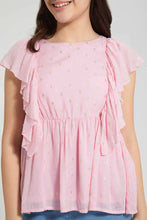 Load image into Gallery viewer, Pink Embellished Ruffle Blouse بلوزة مزينة باللون الوردي