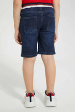 Load image into Gallery viewer, Navy Ribbed Waistband Jean Short شورت جينز بخصر مضلع باللون الكحلي