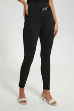 Load image into Gallery viewer, Black Legging Waist Band Trim ليغينغ باللون الأسود مزين
