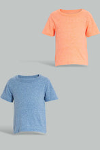 Load image into Gallery viewer, Blue And Peach Solid T-Shirt For Baby Boys (Pack of 2) تيشيرت سادة باللون الأزرق والمشمشي للأولاد الرضع (قطعتين)