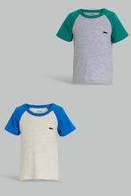 Load image into Gallery viewer, Grey And Beige Raglan T-Shirt For Baby Boys (Pack of 2) تيشيرت سادة باللون الرمادي والبيج للأولاد الرضع (قطعتين)