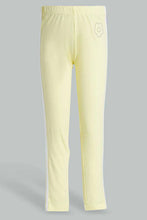 Load image into Gallery viewer, Yellow Placement Flower Legging For Girls ليغينغ مزين باللون الأصفر للبنات الصغار