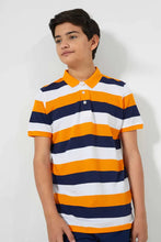 Load image into Gallery viewer, Navy And Orange Striped Polo Shirt قميص بولو مخطط باللون الكحلي والبرتقالي